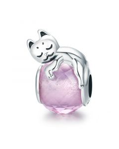 Charms for Bracelet, Charms for Pandora Bracelet, 925 Sterling Silver Charms, Fit Pandora Charms, Cute Cat Climb on Big Stone Charm