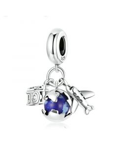 Charms for Pandora Bracelet, Fit Pandora Charms, Travel Round the World Mini Camera Plane Pendant Charm, 925 Sterling Silver Charms