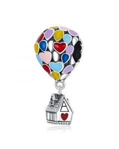 Fit Pandora Charms, Charms for Pandora Bracelet, Colorful Heart Enamel Hot Air Balloon Love Cabin Pendant Charm, 925 Sterling Silver Charms
