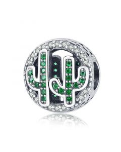 Charms for Pandora Bracelet, Charms for Bracelet, Cactus Plant Green CZ Cubic Zircon Charm, Fit Pandora Charms, 925 Sterling Silver Charms