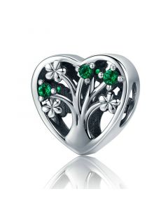 Charms for Bracelet, Fit Pandora Charms, Charms for Pandora Bracelet, 925 Sterling Silver Charms, Tree of Life Heart Green CZ Bead Charm