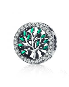 Tree of Life Tree Leaves Clear CZ Bead, Fit Pandora Charms, Charms for Bracelet, 925 Sterling Silver Charms, Charms for Pandora Bracelet