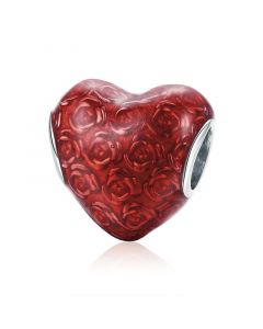Charms for Bracelet, Red Rose Flower Love Heart Charm, Charms for Pandora Bracelet, 925 Sterling Silver Charms, Fit Pandora Charms