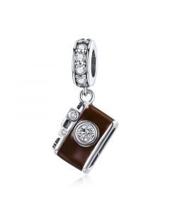 925 Sterling Silver Charms, Charms for Pandora Bracelet, Charms for Bracelet, Fit Pandora Charms, Camara Brown Enamel Pendant Charm