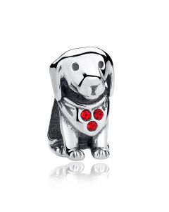 Charms for Bracelet, Fit Pandora Charms, Charms for Pandora Bracelet, Red Zircon Puppy Dog Charm, 925 Sterling Silver Charms