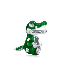 925 Sterling Silver Charms, Charms for Pandora Bracelet, Charms for Bracelet, Fit Pandora Charms, Baby Crocodile Green Enamel Charm