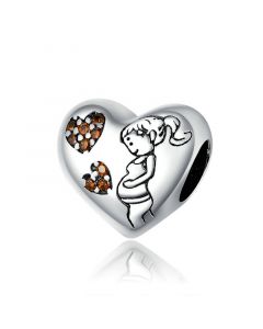 Charms for Pandora Bracelet, Fit Pandora Charms, 925 Sterling Silver Charms, Pregnant Woman Maternal Love Pave CZ Heart Charm