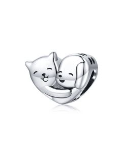 Charms for Bracelet, 925 Sterling Silver Charms, Charms for Pandora Bracelet, Fit Pandora Charms, Hug of Love Kitten Puppy Cat Dog Charm