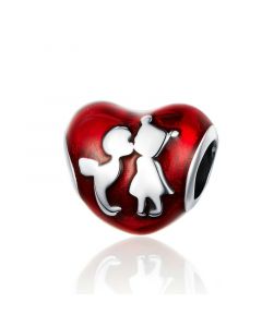 Childhood Sweethearts Red Enamel Heart Charm, 925 Sterling Silver Charms, Charms for Pandora Bracelet, Fit Pandora Charms
