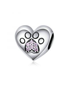 Fit Pandora Charms, Charms for Bracelet, Charms for Pandora Bracelet, Pet's Footprint CZ Heart Bead Charm, 925 Sterling Silver Charms