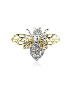 925 Sterling Silver Charms, Charms for Pandora Bracelet, Charms for Bracelet, Fit Pandora Charms, Crystal Bee Gold Plated WIngs Bead Charm