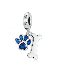 Dog Paw & Bone Blue Zirconium Pendant Charm, 925 Sterling Silver Charms, Charms for Pandora Bracelet, Fit Pandora Charms