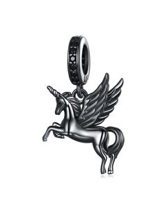 925 Sterling Silver Charms, Black Gold Plated Flying Horse Hanging Pendant Charm, Fit Pandora Charms, Charms for Pandora Bracelet