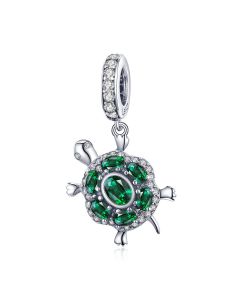 925 Sterling Silver Charms, Fit Pandora Charms, Charms for Pandora Bracelet, Turtle Green CZ Tortoise Animal Pendant Charm