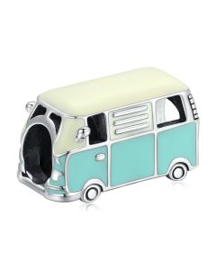 Fit Pandora Charms, Charms for Pandora Bracelet, Charms for Bracelet, Light Green Enamel Mini Bus Bead Charm, 925 Sterling Silver Charms