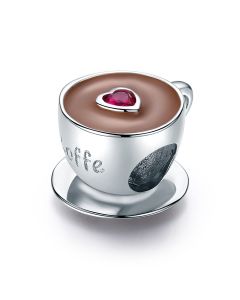 Coffee Cup Pink CZ heart Charm, Charms for Pandora Bracelet, Charms for Bracelet, 925 Sterling Silver Charms, Fit Pandora Charms