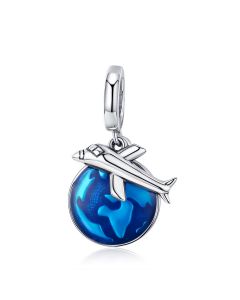 Travel Around World Plane Blue Enamel Pendant Charm, 925 Sterling Silver Charms, Charms for Pandora Bracelet, Fit Pandora Charms