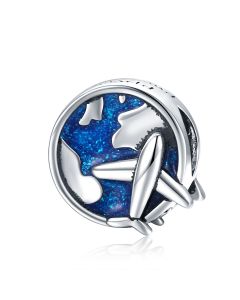 925 Sterling Silver Charms, Fit Pandora Charms, World Voyage Travel Plane Bead Charm, Charms for Pandora Bracelet, Charms for Bracelet