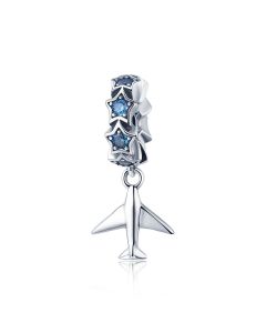 Travel Plane Dazzling Blue CZ Star Pendant Charm, 925 Sterling Silver Charms, Charms for Pandora Bracelet, Fit Pandora Charms
