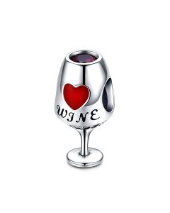 Wine Glass Red Heart Bead Charm, Charms for Pandora Bracelet, Fit Pandora Charms, 925 Sterling Silver Charms, Charms for Bracelet