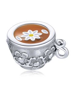 925 Sterling Silver Charms, Charms for Bracelet, Charms for Pandora Bracelet, Fit Pandora Charms, Flower Teacup Bead Charm
