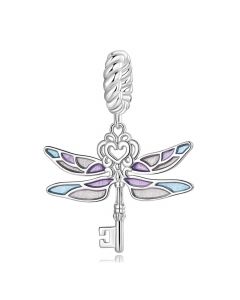 Fit Pandora Charms, Dainty Colorful Enamel Dragonfly Key Pendant Charm, Charms for Pandora Bracelet, 925 Sterling Silver Charms