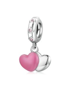 Pink & Silver Double Heart Pendant Charm, Fit Pandora Charms, Charms for Pandora Bracelet, Charms for Bracelet, 925 Sterling Silver Charms