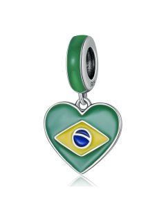 Brazilian Flag Heart Pendant Charm, Charms for Pandora Bracelet, Charms for Bracelet, 925 Sterling Silver Charms, Fit Pandora Charms