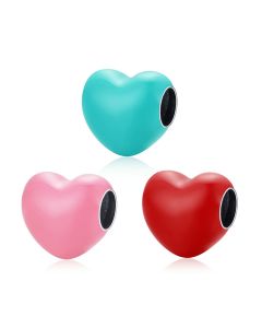 925 Sterling Silver Charms, Fit Pandora Charms, Charms for Bracelet, Enamel Red Blue Pink Heart Love Charm, Charms for Pandora Bracelet