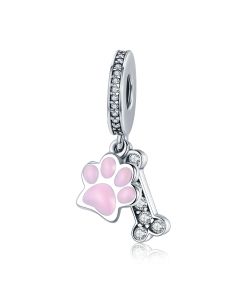 Fit Pandora Charms, 925 Sterling Silver Charms, Dog Footprint & Dog Bone Pendant Charm, Charms for Bracelet, Charms for Pandora Bracelet
