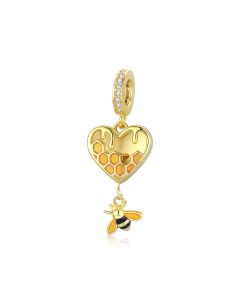 Fit Pandora Charms, 925 Sterling Silver Charms, Charms for Pandora Bracelet, Love Honeycomb Heart Hang Little Bee Pendant Charm