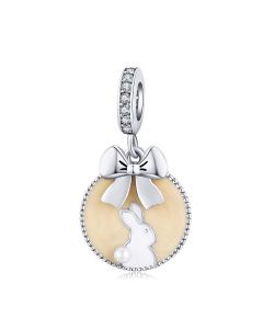 Charms for Bracelet, 925 Sterling Silver Charms, Bunny Rabbit Beige Enamel Pendant Charm, Fit Pandora Charms, Charms for Pandora Bracelet