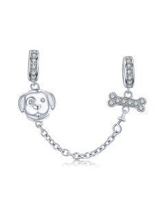 Charms for Pandora Bracelet, Fit Pandora Charms, 925 Sterling Silver Charms, Dog and Bone Safety Chain with Silicone Stopper Charm
