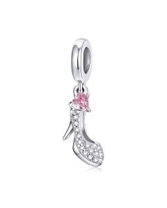 Fit Pandora Charms, Shiny Glass Slipper Heels Pink Heart Zircon Pendant Charm, Charms for Pandora Bracelet, 925 Sterling Silver Charms