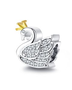 Charms for Pandora Bracelet, Princess Swan Pave CZ Bead Charm, 925 Sterling Silver Charms, Charms for Bracelet, Fit Pandora Charms