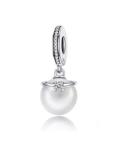925 Sterling Silver Charms, Elegant Pearl & Clear CZ Crown Pendant Charm, Fit Pandora Charms, Charms for Pandora Bracelet