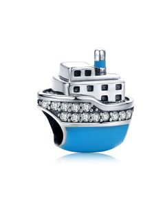 Fit Pandora Charms, 925 Sterling Silver Charms, Charms for Bracelet, Blue Enamel CZ Luxury Cruise Ship Charm, Charms for Pandora Bracelet