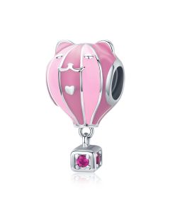 925 Sterling Silver Charms, Fit Pandora Charms, Cute Cat Ear Pink Enamel Animal Ballon Charm, Charms for Pandora Bracelet