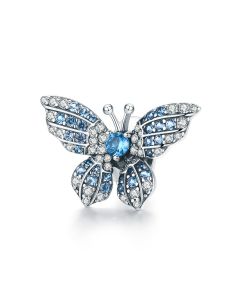925 Sterling Silver Charms, Charms for Pandora Bracelet, Crystal Blue Zircon Butterfly Silicone positioning Spacer Charm, Fit Pandora Charms