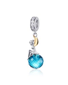 Elf Planet Blue Zircon Pendant Charm, 925 Sterling Silver Charms, Charms for Pandora Bracelet, Fit Pandora Charms, Charms for Bracelet