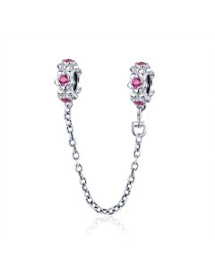 Fairy Flower Garland Pink CZ Safety Chain Charm, 925 Sterling Silver Charms, Fit Pandora Charms, Charms for Pandora Bracelet