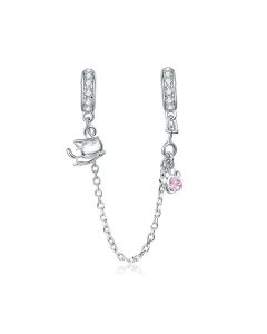 Charms for Pandora Bracelet, Fit Pandora Charms, 925 Sterling Silver Charms, Charms for Bracelet, Cat and Claw Pink CZ Safety Chain Charm