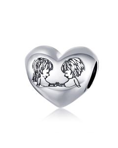 Fit Pandora Charms, 925 Sterling Silver Charms, Innocence Childhood Engrave Figure Heart Charm, Charms for Pandora Bracelet