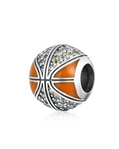 Charms for Pandora Bracelet, Charms for Bracelet, Fit Pandora Charms, Pave CZ Basketball Charm, 925 Sterling Silver Charms