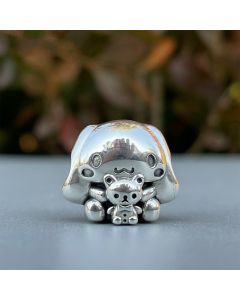 Cartoon Animals Long-eared Dog with Baby Bear Charm, 925 Sterling Silver Charms, Charms for Pandora Bracelet, Fit Pandora Charms