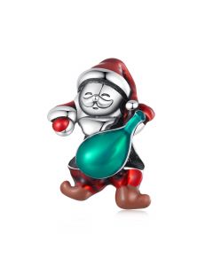 Charms for Bracelet, Charms for Pandora Bracelet, Fit Pandora Charms, 925 Sterling Silver Charms, Santa Claus Green Enamel Christmas Charm