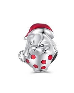 Charms for Pandora Bracelet, 925 Sterling Silver Charms, Fit Pandora Charms, Teacup Dog Christmas Charm, Charms for Bracelet
