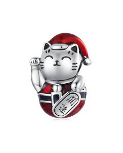 Charms for Pandora Bracelet, Fit Pandora Charms, Charms for Bracelet, Lucky Cat Christmas Charm, 925 Sterling Silver Charms