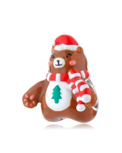 Cute Brown Bear Christmas Charm, 925 Sterling Silver Charms, Charms for Bracelet, Charms for Pandora Bracelet, Fit Pandora Charms