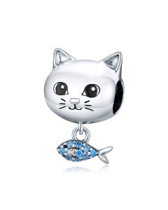 Charms for Pandora Bracelet, Fit Pandora Charms, Charms for Bracelet, Cat Love Fish Tiny Pendant Charm, 925 Sterling Silver Charms